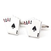 Brass Cufflinks, Poker, silver color plated, 2 pieces & for man 
