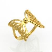 Палец кольцо-латунь, Латунь, бабочка, плакирован золотом, ювелирные изделия моды & Женский & отверстие, 17mm, продается PC