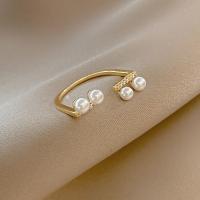 Палец кольцо-латунь, Латунь, с Пластиковая жемчужина, плакирован золотом, ювелирные изделия моды & Женский, 17mm, продается PC