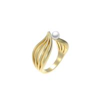 Brass Finger Ring, with Plastic Pearl, gold color plated, fashion jewelry & for woman, 17mm [