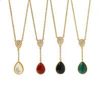 Gemstone Necklaces, Brass, with Gemstone, with 2.5cm extender chain, gold color plated, fashion jewelry & micro pave cubic zirconia & for woman Approx 42 cm 