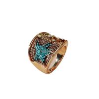 Rhinestone Zinc Alloy Finger Ring, gold color plated, fashion jewelry & for woman & with rhinestone, multi-colored, 17mm 