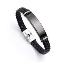 PU Leather Cord Bracelets, Titanium Steel, with PU Leather, polished, fashion jewelry & Unisex, black cm 