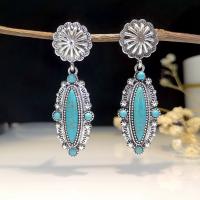 Turquoise Zinc Alloy Earring, with Synthetic Turquoise, antique silver color plated, vintage & fashion jewelry & for woman, blue [