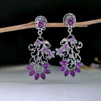 Glass Zinc Alloy Earring, with Glass, gun black plated, vintage & fashion jewelry & for woman, purple 