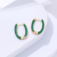 Brass Hoop Earring, gold color plated, fashion jewelry & for woman & enamel, green [