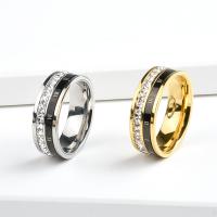 Titanium Steel Finger Ring, Donut, Vacuum Ion Plating, fashion jewelry & Unisex & with rhinestone nickel, lead & cadmium free, 7mm [
