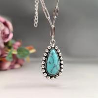 Turquoise Zinc Alloy Necklace, with Synthetic Turquoise, with 5cm extender chain, Teardrop, antique silver color plated, vintage & fashion jewelry & for woman, blue Approx 45 cm 