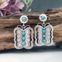 Turquoise Zinc Alloy Earring, with Synthetic Turquoise, Butterfly, antique silver color plated, vintage & fashion jewelry & for woman & hollow, blue [