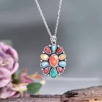 Zinc Alloy Necklace, with Gemstone, with 5cm extender chain, Oval, antique silver color plated, vintage & fashion jewelry & for woman, mixed colors Approx 45 cm 
