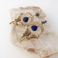 Zinc Alloy Drop Earring, with Lapis Lazuli, KC gold color plated, vintage & fashion jewelry & for woman & hollow, blue 