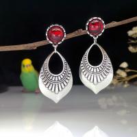 Glass Zinc Alloy Earring, with Glass, antique silver color plated, vintage & fashion jewelry & for woman & hollow, red 