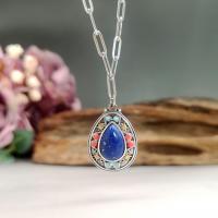 Turquoise Zinc Alloy Necklace, with Lapis Lazuli & Synthetic Turquoise, with 5cm extender chain, Teardrop, antique silver color plated, vintage & fashion jewelry & Unisex, mixed colors Approx 45 cm [