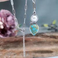 Turquoise Zinc Alloy Necklace, with Synthetic Turquoise & Plastic Pearl, with 5cm extender chain, Teardrop, antique silver color plated, vintage & fashion jewelry & Unisex, mixed colors Approx 45 cm 
