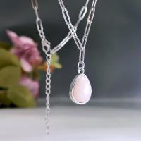 Zinc Alloy Necklace, with 304 Stainless Steel Chain & Rose Quartz, with 5cm extender chain, Teardrop, antique silver color plated, vintage & fashion jewelry & for woman, pink Approx 45 cm [