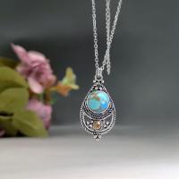 Turquoise Zinc Alloy Necklace, with 304 Stainless Steel Chain & Synthetic Turquoise, with 5cm extender chain, Teardrop, antique silver color plated, vintage & fashion jewelry & for woman & with rhinestone & hollow, blue Approx 45 cm [