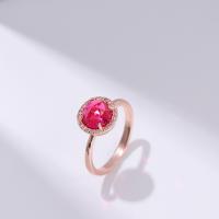 Zinc Alloy Finger Ring, with Glass, Round, rose gold color plated, fashion jewelry & micro pave cubic zirconia & for woman, red 