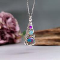 Zinc Alloy Necklace, with Opal & Synthetic Turquoise & Glass, with 5cm extender chain, Triangle, antique silver color plated, vintage & fashion jewelry & for woman, mixed colors Approx 45 cm 