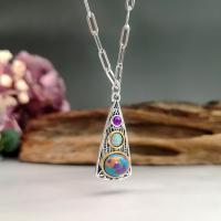 Turquoise Zinc Alloy Necklace, with 304 Stainless Steel Chain & Opal & Synthetic Turquoise & Glass, with 5cm extender chain, Triangle, plated, vintage & fashion jewelry & for woman, mixed colors Approx 45 cm 