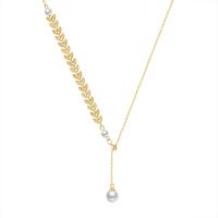 Sterling Silver Jewelry Necklace, 925 Sterling Silver, with Plastic Pearl, with 1.97inch extender chain, Wheat, plated, fashion jewelry & for woman Approx 15.74 Inch 