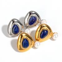 Boucle en acier inoxydable, Acier inoxydable 304, avec Lapis lazuli & Shell Pearl, Placage ionique sous vide, bijoux de mode & pour femme, plus de couleurs à choisir Vendu par paire[