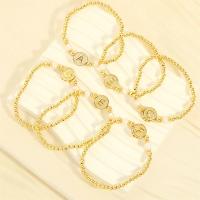 Brass Bracelets, with Freshwater Pearl & micro pave cubic zirconia & for woman, golden Approx 6.3-6.69 Inch 