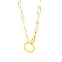 Brass Jewelry Necklace, with Freshwater Pearl, with 1.97inch extender chain, gold color plated, fashion jewelry & for woman, golden Approx 15.75 Inch 