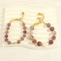 Quartz Bracelets, Purple Phantom Quartz, with Freshwater Pearl & Brass, handmade, fashion jewelry & for woman Approx 6.3-8.66 Inch [