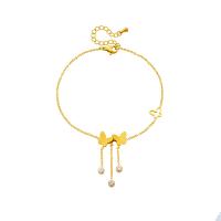 Fashion Jewelry Anklet, Titanium Steel, with 1.97inch extender chain, Butterfly, plated, for woman & with rhinestone, golden Approx 7.87 Inch 