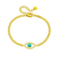Evil Eye Jewelry Bracelet, Titanium Steel, with turquoise, with 1.97inch extender chain, plated, fashion jewelry & for woman & with rhinestone, golden Approx 6.3 Inch 