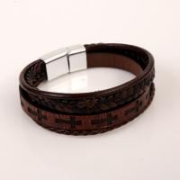PU Leather Cord Bracelets, zinc alloy magnetic clasp, platinum color plated & for man, coffee color 