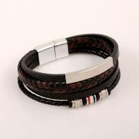 PU Leather Cord Bracelets, with 304 Stainless Steel & Zinc Alloy, vintage & for man, black cm 