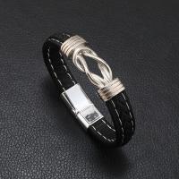 PU Leather Cord Bracelets, zinc alloy magnetic clasp, vintage & for man, black, 14mm cm [
