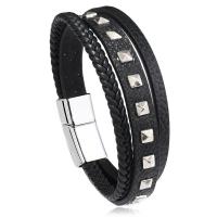 PU Leather Cord Bracelets, zinc alloy magnetic clasp, vintage & for man .5 cm 
