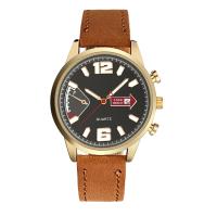 Men Wrist Watch, PU Leather, with Glass & 304 Stainless Steel & Zinc Alloy, Round, plated, fashion jewelry & Chinese movement & for man Approx 262 mm 