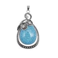 Gemstone Zinc Alloy Pendants, with Gemstone, Teardrop, antique silver color plated, DIY & with rhinestone, blue 
