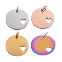 Stainless Steel Heart Pendants, 304 Stainless Steel, Round, Vacuum Ion Plating, DIY [