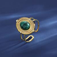 Титан Сталь палец кольцо, титан, с бирюза, вакуумное ионное покрытие, ювелирные изделия моды & Женский, золотой, 18.5mm, продается PC[