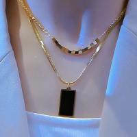 Collar de la joyería de titanio, Partículas de acero, chapado, para mujer & esmalte, dorado, 38/44+5CM, Vendido por UD