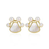 Sterling Silver Stud Earring, 925 Sterling Silver, with White Shell & Plastic Pearl, plated, for woman 11mm 