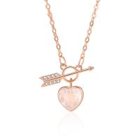 925 Sterling Silver Necklace, with White Shell, with 5CM extender chain, Heart, plated, micro pave rhinestone & for woman Approx 40 cm 