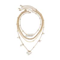 Fashion Multi Layer Necklace, Brass, with Plastic Pearl & Iron, with 2.7inch extender chain, gold color plated, cross chain & multilayer & snake chain & for woman Approx 13.7 Inch 