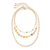 Fashion Multi Layer Necklace, Iron, with brass chain & Zinc Alloy, with 2.7inch extender chain, Flower, gold color plated, multilayer & for woman & enamel Approx 13.8 Inch, Approx 19.7 Inch 