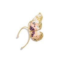 Iron Earring Wrap, Butterfly, gold color plated, for woman & enamel & with rhinestone 