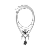 Brass Necklace, with Crystal & Zinc Alloy, with 2.7inch extender chain, Winged Heart, platinum color plated, Halloween Design & multilayer & for woman & enamel Approx 13.8 Inch 
