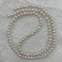 Naturel d'eau douce perles, perle d'eau douce cultivée, Légèrement rond, DIY, blanc, 3-4mm Environ 37 cm, Vendu par brin