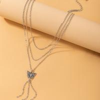 Multi слой ожерелье, цинковый сплав, плакирован серебром, три слоя & ювелирные изделия моды & Женский, серебряный, длина:51-80 см, продается PC