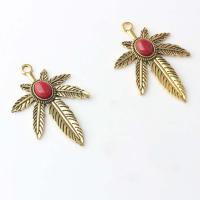 Zinc Alloy Leaf Pendants, with Resin, Maple Leaf, antique gold color plated, DIY, red Approx [