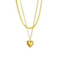Titanium Steel Jewelry Necklace, with 1.97inch extender chain, Heart, plated, Double Layer & fashion jewelry & for woman, golden Approx 17.32 Inch, Approx 15.75 Inch 
