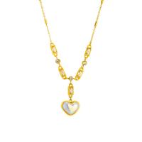 Titanium Steel Jewelry Necklace, with Plastic Pearl, with 2.17inch extender chain, Heart, plated, fashion jewelry & for woman & with rhinestone, golden Approx 15.75 Inch 